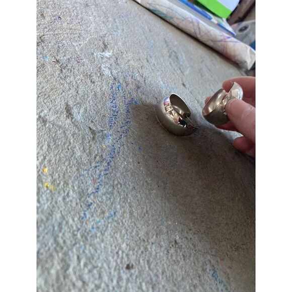 Vintage Hoop Earrings Hoops Wide Silver Tone Chunky - Picture 3 of 11